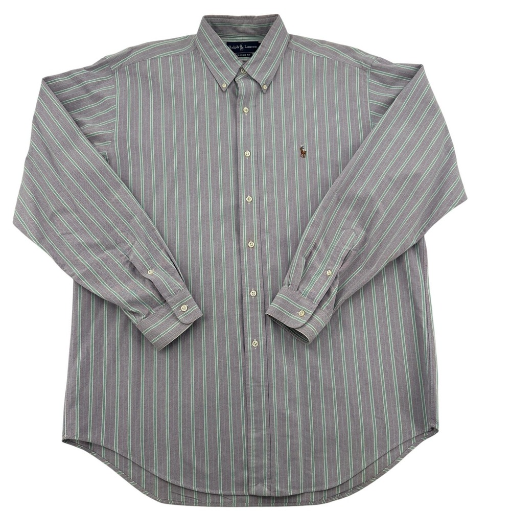 Ralph Lauren Classic Fit Striped Long Sleeve Button Down Shirt Pony Logo Men L
